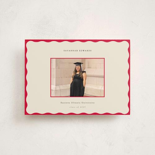 This is a crimson graduation announcements with standard by Baumbirdy called decorative frame printing on signature in postcard