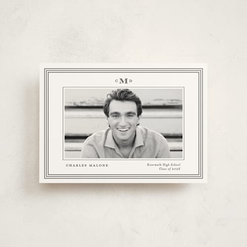 This is a steel graduation announcements with standard by Creo Study called timeless impressions printing on signature in postcard