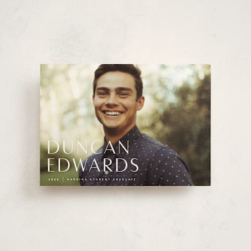 This is a cloud graduation announcements with standard by Sara Hicks Malone called classic printing on signature in postcard