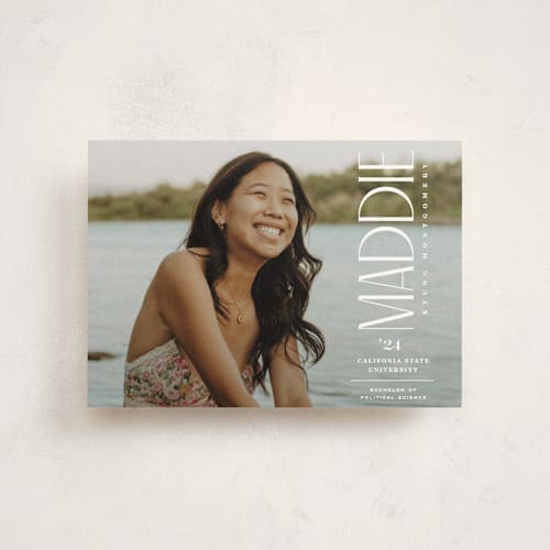 This is a snow graduation announcements with standard by Owl and Toad called pillar printing on signature in postcard