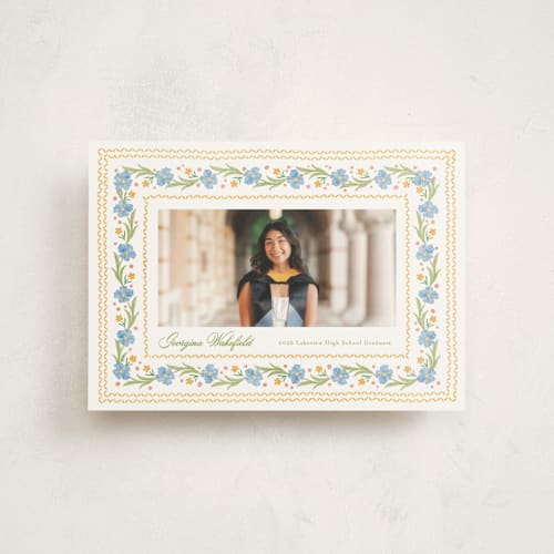This is a sky graduation announcements with standard by Melanie Kosuge called blooming printing on signature in postcard