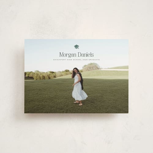 This is a fairway graduation announcements with standard by Carolyn MacLaren called elated cap printing on signature in postcard