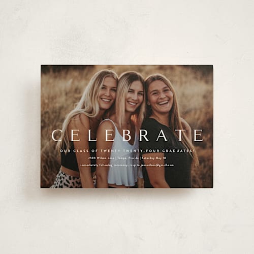 This is a cotton graduation invitations with standard by Kasia Labocki called celebration printing on signature in postcard