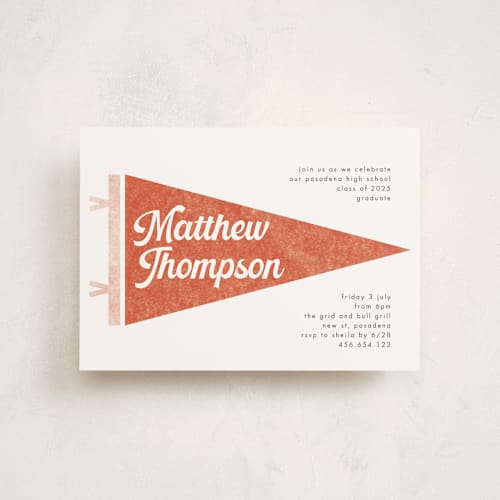 This is a cardinal graduation invitations with standard by Catherine Culvenor called pennant party printing on signature in postcard