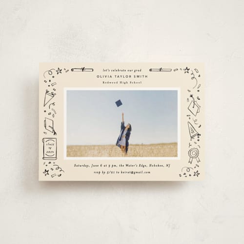 This is a sand graduation invitations with standard by Creo Study called iconic printing on signature in postcard