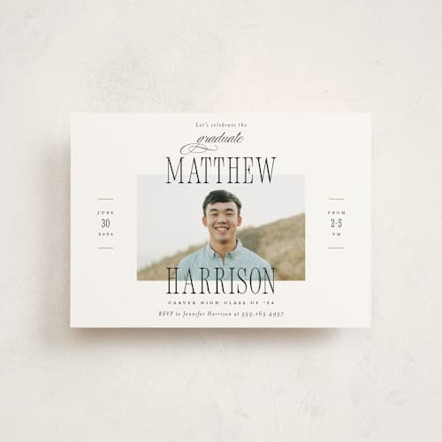 This is a tuxedo graduation invitations with standard by Pink House Press called posh party printing on signature in postcard