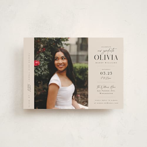This is a petal graduation invitations with standard by Orasie called invitation with photo printing on signature in postcard