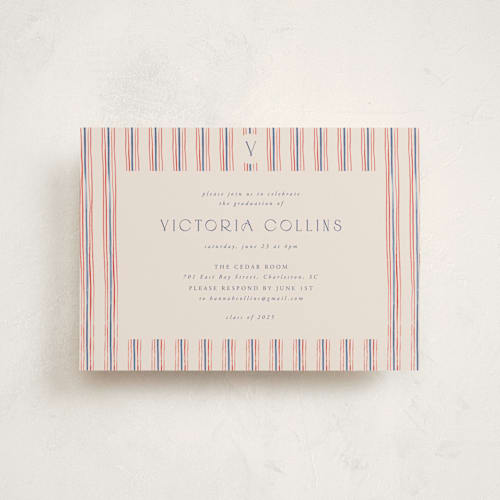 This is a navy graduation invitations with standard by Claudia Orengo called past and future printing on signature in postcard