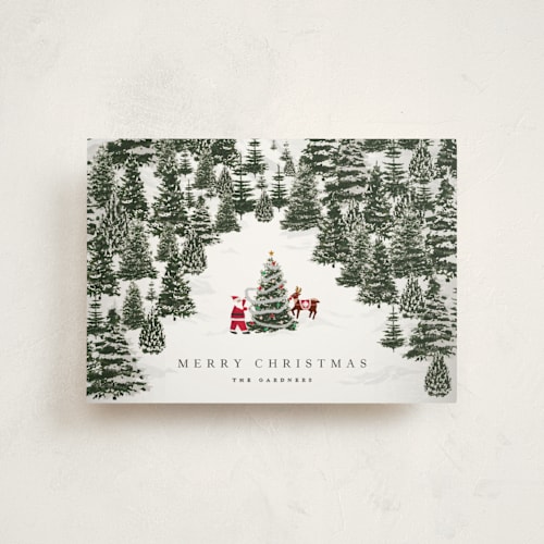 This is a coal petite holiday cards with standard by Jennifer Lew called christmas forest printing on signature in petite