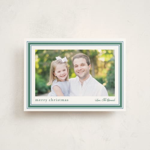 This is a spearmint petite holiday cards with standard by Carolyn MacLaren called preppy ribbon printing on signature in petite