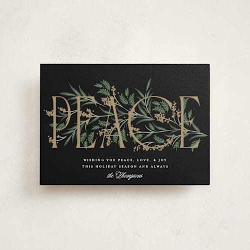 This is a coal petite holiday cards with standard by Robert and Stella called entwined peace printing on signature in petite