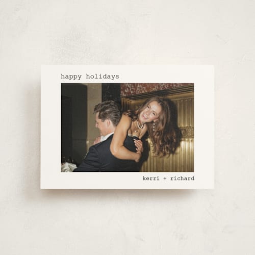 This is a snow petite holiday cards with standard by Amanda Stuff called typewriter printing on signature in petite