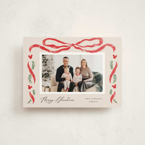 This is a wreath petite holiday cards with standard by Pixel and Hank called disney's mickey bough border printing on signature in petite