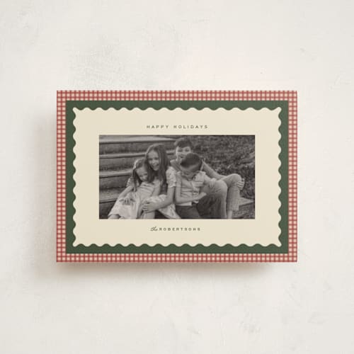 This is a cranberry christmas postcards with standard by Ellen Schlegelmilch called gingham layers printing on signature in postcard