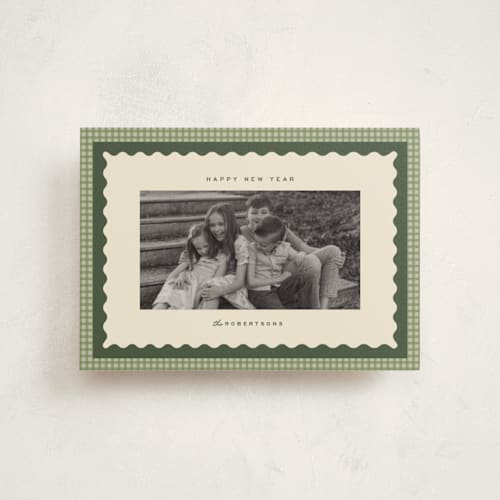 This is a garland christmas postcards with standard by Ellen Schlegelmilch called gingham layers printing on signature in postcard