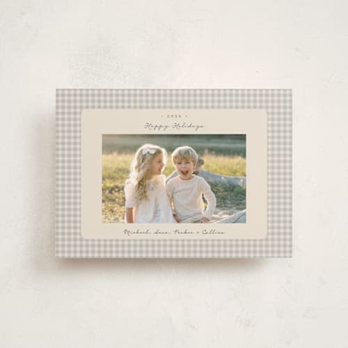 This is a ash christmas postcards with standard by Emily Betts called gingham vintage printing on signature in postcard