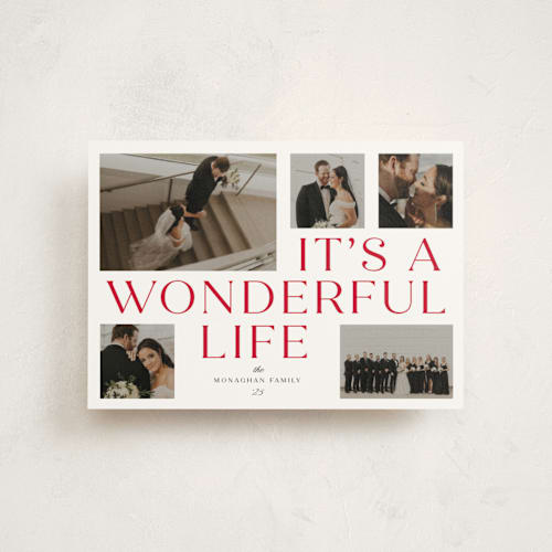 This is a santa suit christmas postcards with standard by Paula Pecevich called it's a wonderful life printing on signature in postcard