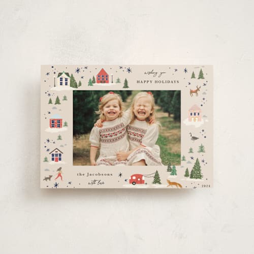 This is a taffy christmas postcards with standard by Hannah Williams called vintage woodland holiday printing on signature in postcard