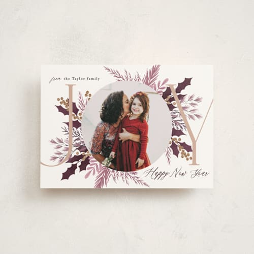 This is a plum christmas postcards with standard by Alethea and Ruth called joy pic printing on signature in postcard