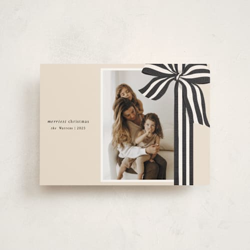 This is a charcoal christmas postcards with standard by Angela Marzuki called ribbon wrapped printing on signature in postcard