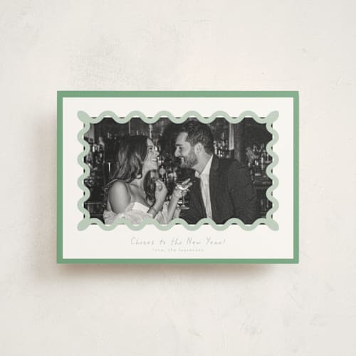 This is a spearmint christmas postcards with standard by Blustery August called party squiggle printing on signature in postcard