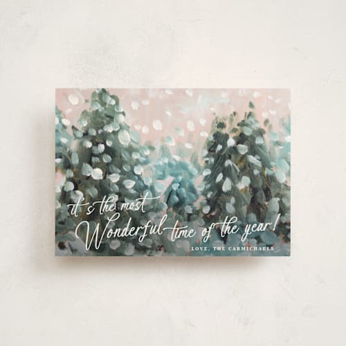 This is a snow christmas postcards with standard by Lindsay Megahed called wonderful time printing on signature in postcard