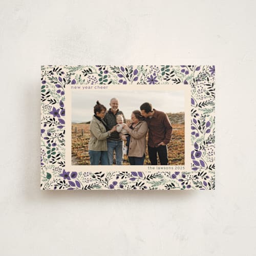 This is a plum christmas postcards with standard by Tatjana Koraksic called winter flora pattern printing on signature in postcard