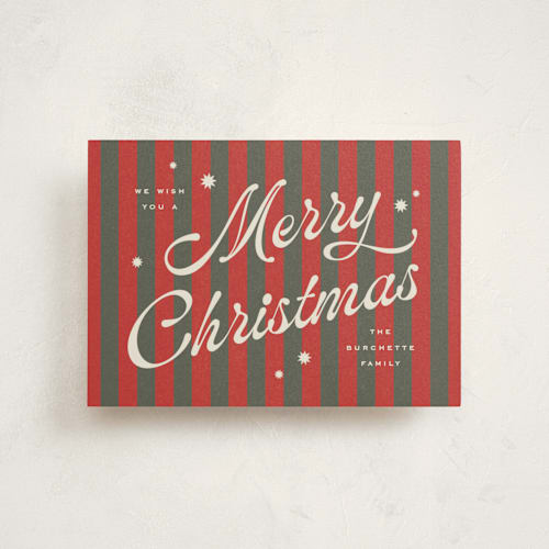 This is a garland christmas postcards with standard by Wildfield Paper Co called retro candy stripe printing on signature in postcard