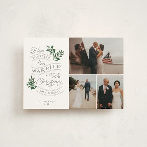 This is a evergreen christmas postcards with standard by Sarah Brown called a little married printing on signature in postcard