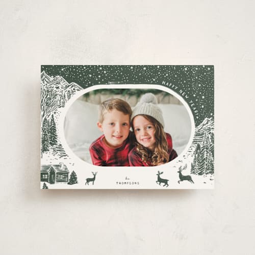 This is a pine christmas postcards with standard by Jenna Holcomb called cabin in the woods printing on signature in postcard