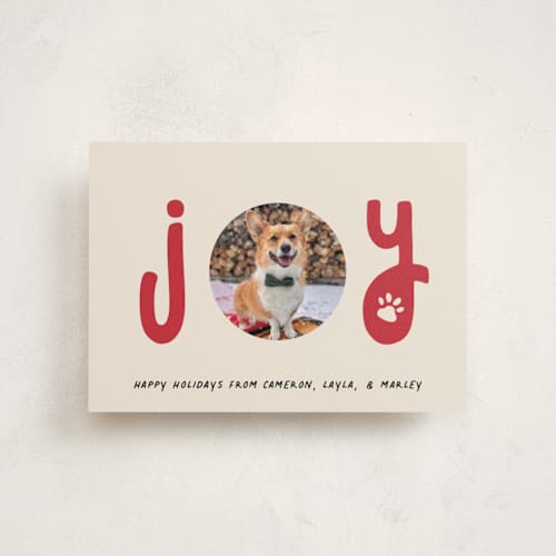 This is a candy cane christmas postcards with standard by Louise Kay called joyful pet printing on signature in postcard