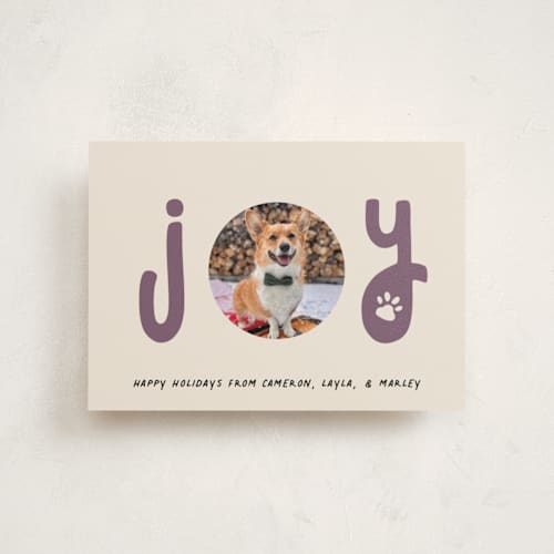 This is a sugar plum christmas postcards with standard by Louise Kay called joyful pet printing on signature in postcard