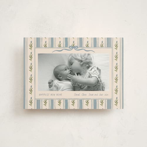 This is a blue jay christmas postcards with standard by Creo Study called hand-drawn vintage garden printing on signature in postcard