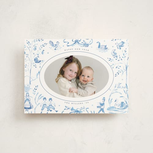 This is a ice christmas postcards with standard by Teju Reval called 12 days of christmas toile printing on signature in postcard