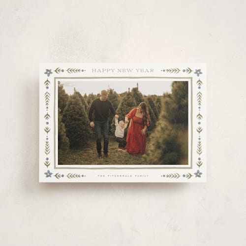 This is a juniper christmas postcards with standard by Wildfield Paper Co called folk border printing on signature in postcard