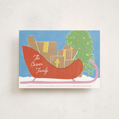 This is a sprinkles christmas postcards with standard by Inkblot Design called sleigh landing printing on signature in postcard