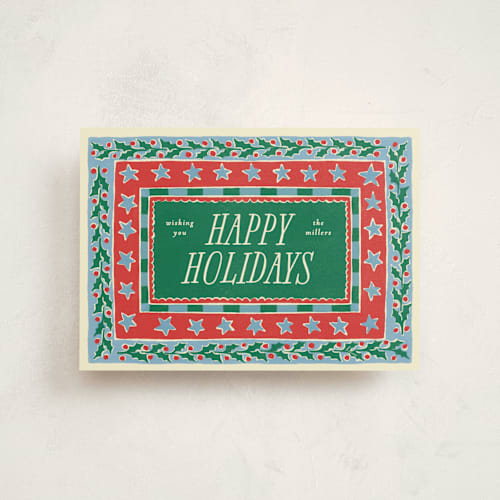 This is a pine christmas postcards with standard by Pati Cascino called hollis printing on signature in postcard