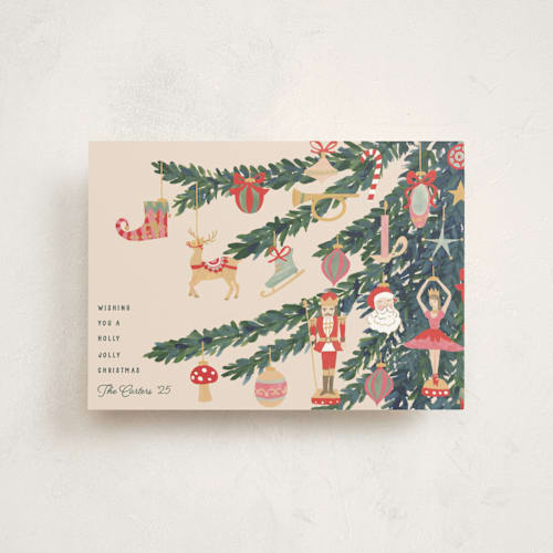 This is a champagne christmas postcards with standard by Teju Reval called fun ornaments printing on signature in postcard