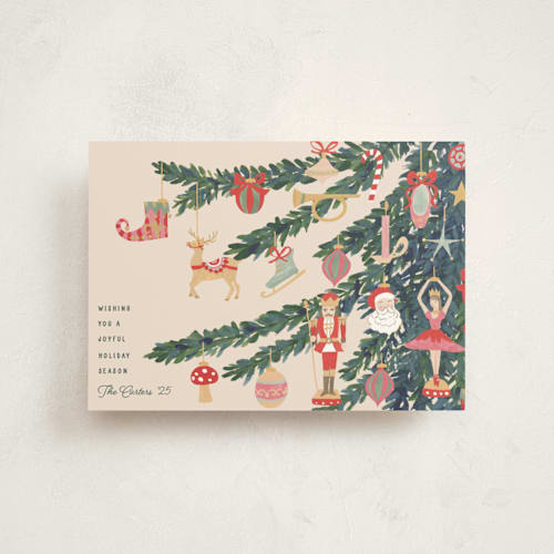 This is a champagne christmas postcards with standard by Teju Reval called fun ornaments printing on signature in postcard