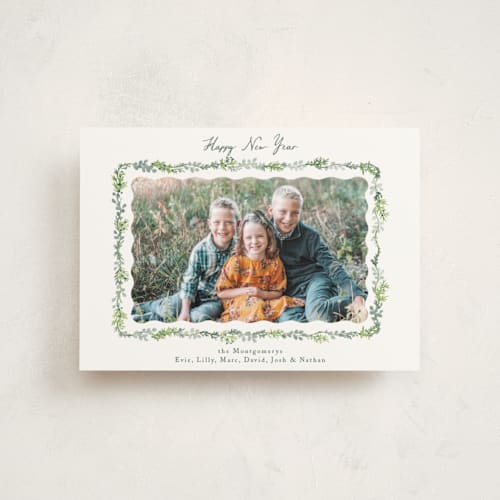 This is a wreath christmas postcards with standard by Petra Kern called scalloped greenery printing on signature in postcard