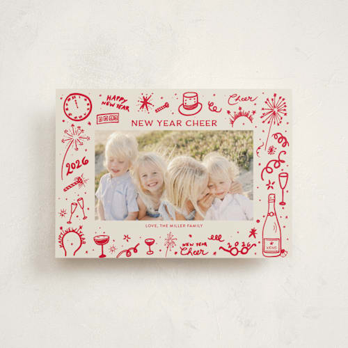 This is a holly berry christmas postcards with standard by Erika Firm called new year cheer doodles printing on signature in postcard