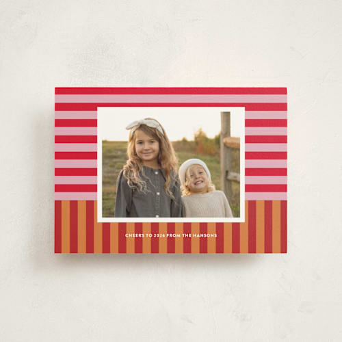 This is a nutmeg christmas postcards with standard by Shari Margolin called festive stripes printing on signature in postcard