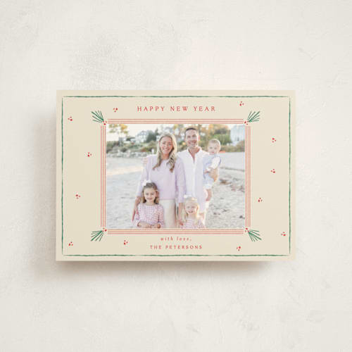 This is a holly christmas postcards with standard by Sarah Rosenthal called holly tidings printing on signature in postcard