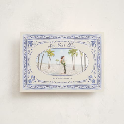 This is a blue joy christmas postcards with standard by Lucrecia Caporale called cheerful frame printing on signature in postcard