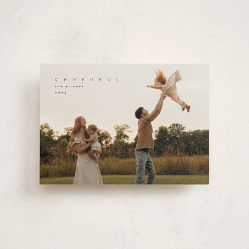 This is a cardinal christmas postcards with standard by Owl and Toad called minimal joy printing on signature in postcard