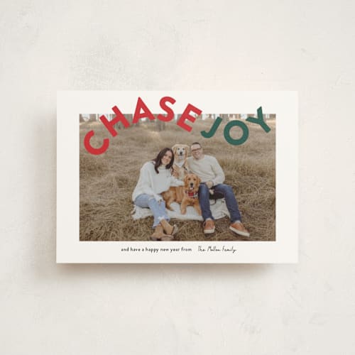 This is a holly christmas postcards with standard by Angela Garrick called chase joy printing on signature in postcard