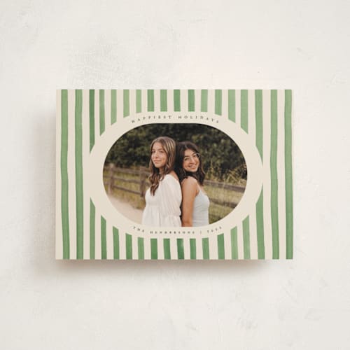 This is a evergreen christmas postcards with standard by Teju Reval called vintage stripes printing on signature in postcard
