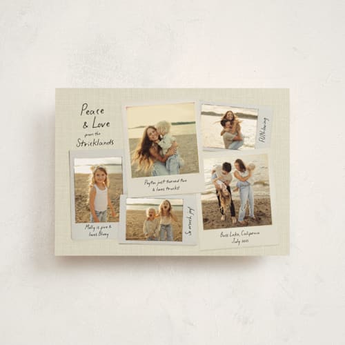 This is a linen christmas postcards with standard by Kamala Nahas called insta joy printing on signature in postcard