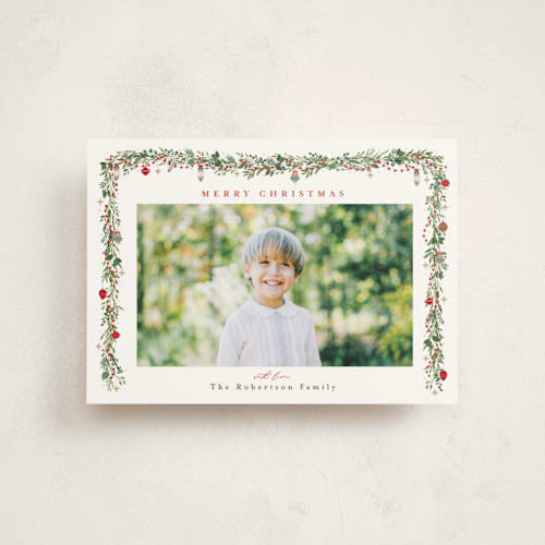 This is a holly berry christmas postcards with standard by Susan Moyal called pine garland printing on signature in postcard
