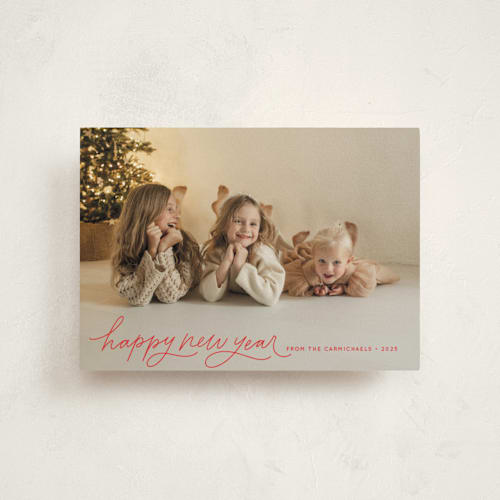 This is a holly berry christmas postcards with standard by Kristen Magee called merry christmas script printing on signature in postcard